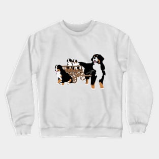 Family of Bernese Mountain Dogs with Wooden Wagon Crewneck Sweatshirt